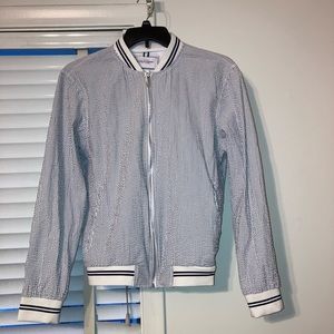Denim and Flower Jacket Men’s Size -Large Pinstripe Full Zip Up Bomber